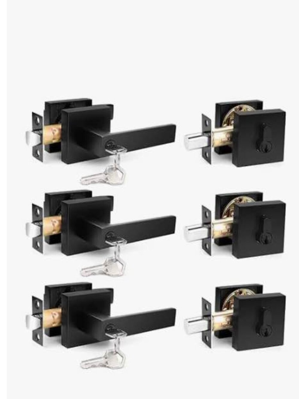 NWT Home Depot Matte Black Locking Entry Door Handles with Deadbolt — Set of 3